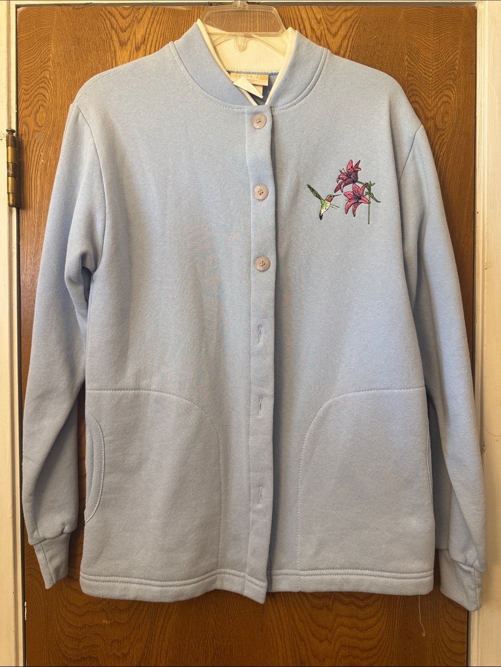 Embroidered Light Blue Teddy Jacket for Women